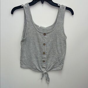 Caution To The Wind Gray Striped Button Tank Top